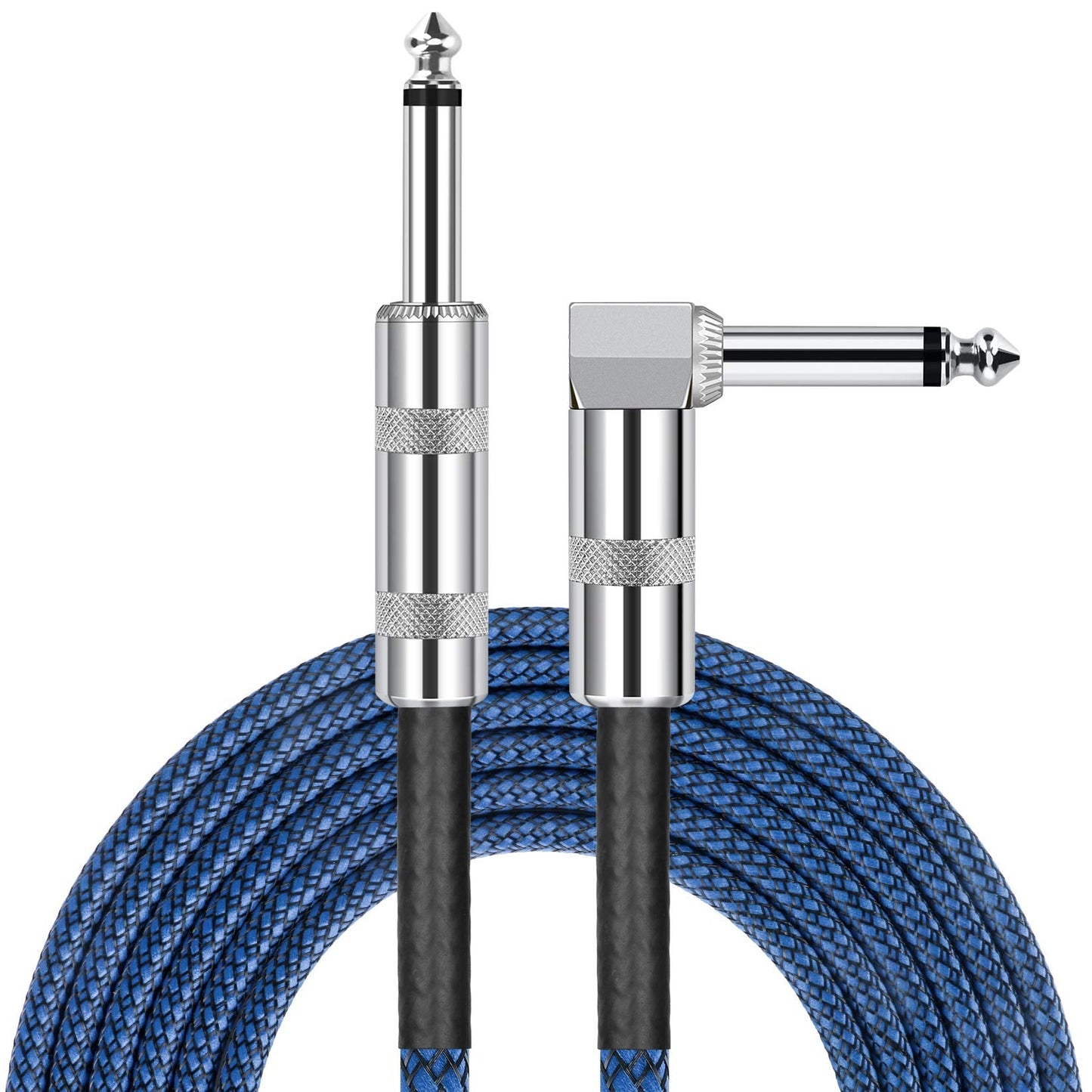 JOLGOO Guitar Cable 1/4 Inch Cable 20 Ft Straight to Right Angle 1/4 Inch 6.35mm Plug Bass Keyboard Instrument Cable Blue and Bl