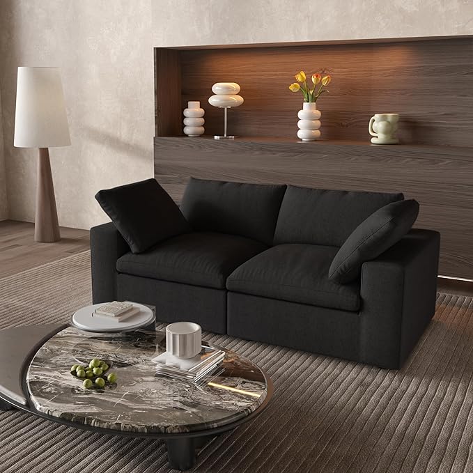 WJShome Love Seat Sofas,80.3" Down Filled Modular Sectional Sofas for Living Room,Cushion Covers Removable, Customizable Modular Sectional Couch for Apartment(Black)