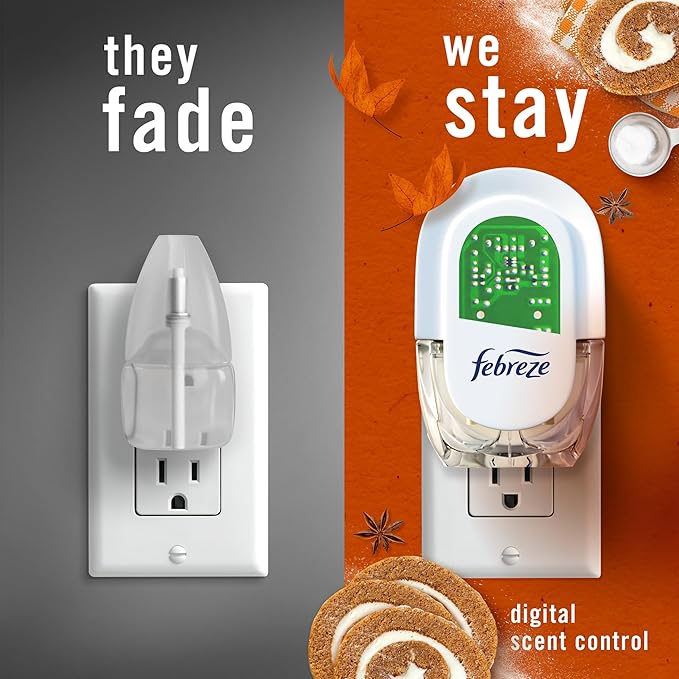 Febreze Plug In Air Freshener, Odor-Fighting Scented Oil Refill, Pumpkin Roll Scent, 4 Refill