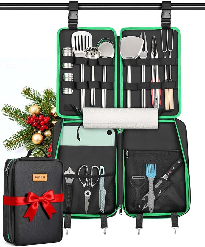 FANGSUN Camping Cooking Utensils, 16 PCS Portable Camping Kitchen Set with Grill Accessories, Camp Gifts for Men Dad, New ...