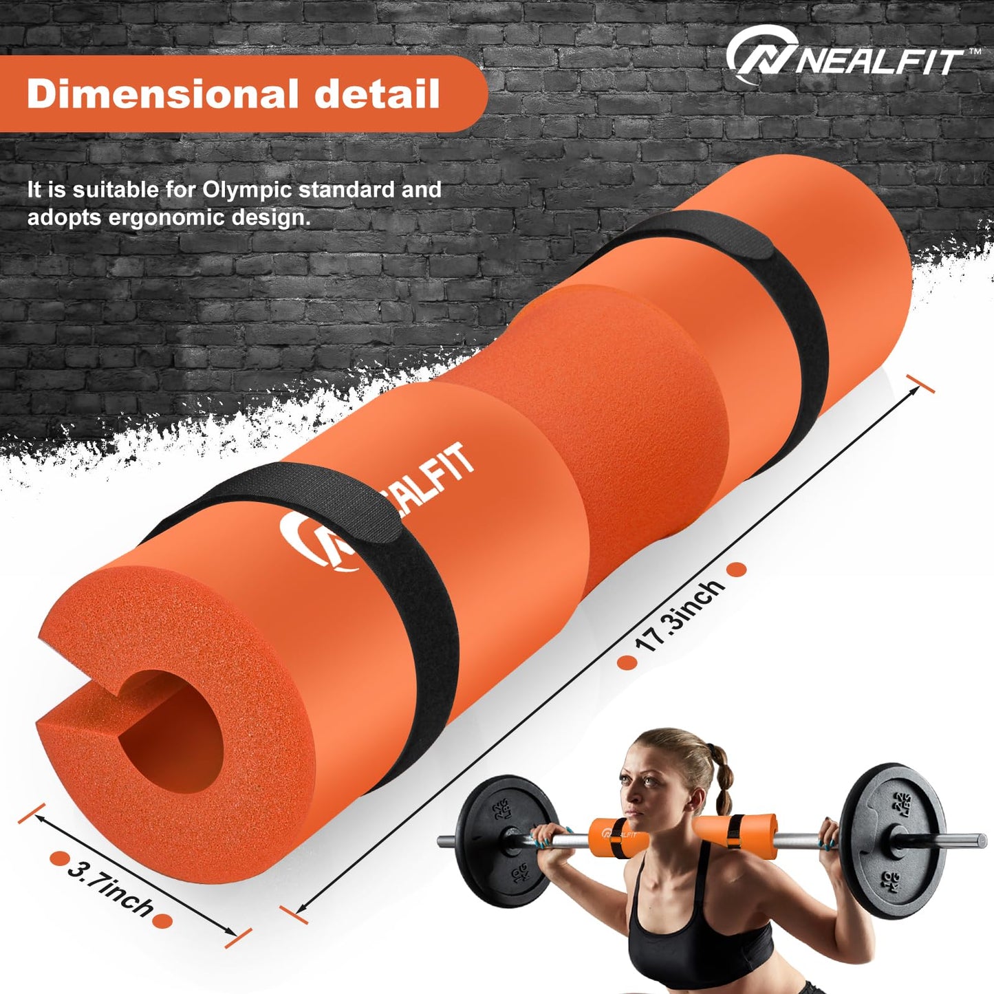 NEALFIT Barbell Pad Squat Pad for Squats—Squat Bar Pad—Great for Weightlifting,Lunges and Hip Thrusts—Foam Sponge Pad—Fit Standard and Olympic Bars Perfectly (Orange)