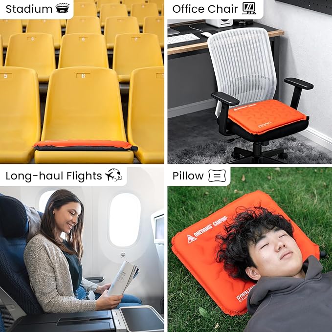 ONETIGRIS Inflatable Seat Cushion - Lightweight & Waterproof Inflatable Camping Seat Cushion Travel Cushion Stadium Seat Office Chair Car Pad