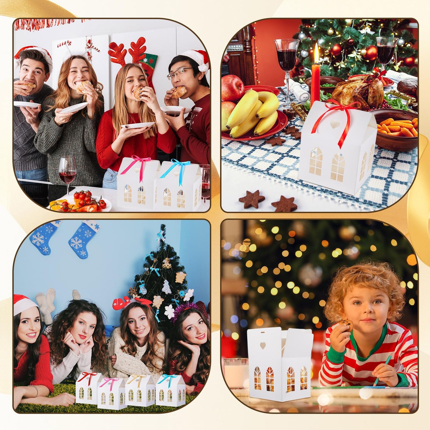 Engrowtic 25 Sets Medium House Shaped Gift Boxes with Ribbons House Shaped Paper Bakery Packaging Candy Box for Treats Real Estate Agent Gift Christmas Gingerbread Wedding Birthday Bridal Shower