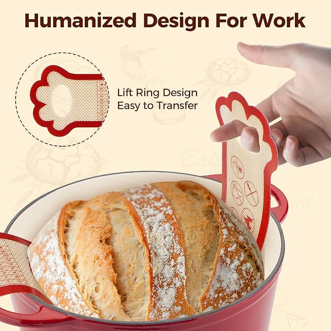Silicone Bread Sling for Dutch Oven, 2Pcs - 6in NonStick Round Sourdough Baking Slings, Reusable Baking Cooking Transfer Mats with Long Cat-Shape Handle, Easy To Transfer Bread More Easily