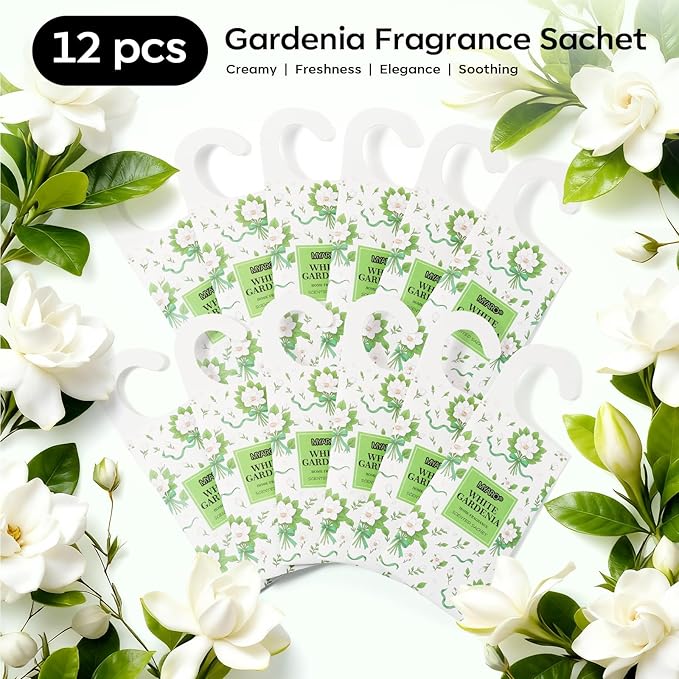 MYARO Large Hanging Sachets Scented for Drawer and Closet, 12 Pcs Potpourri Bags Long Lasting Air Freshener for Home Car House (White Gardenia)