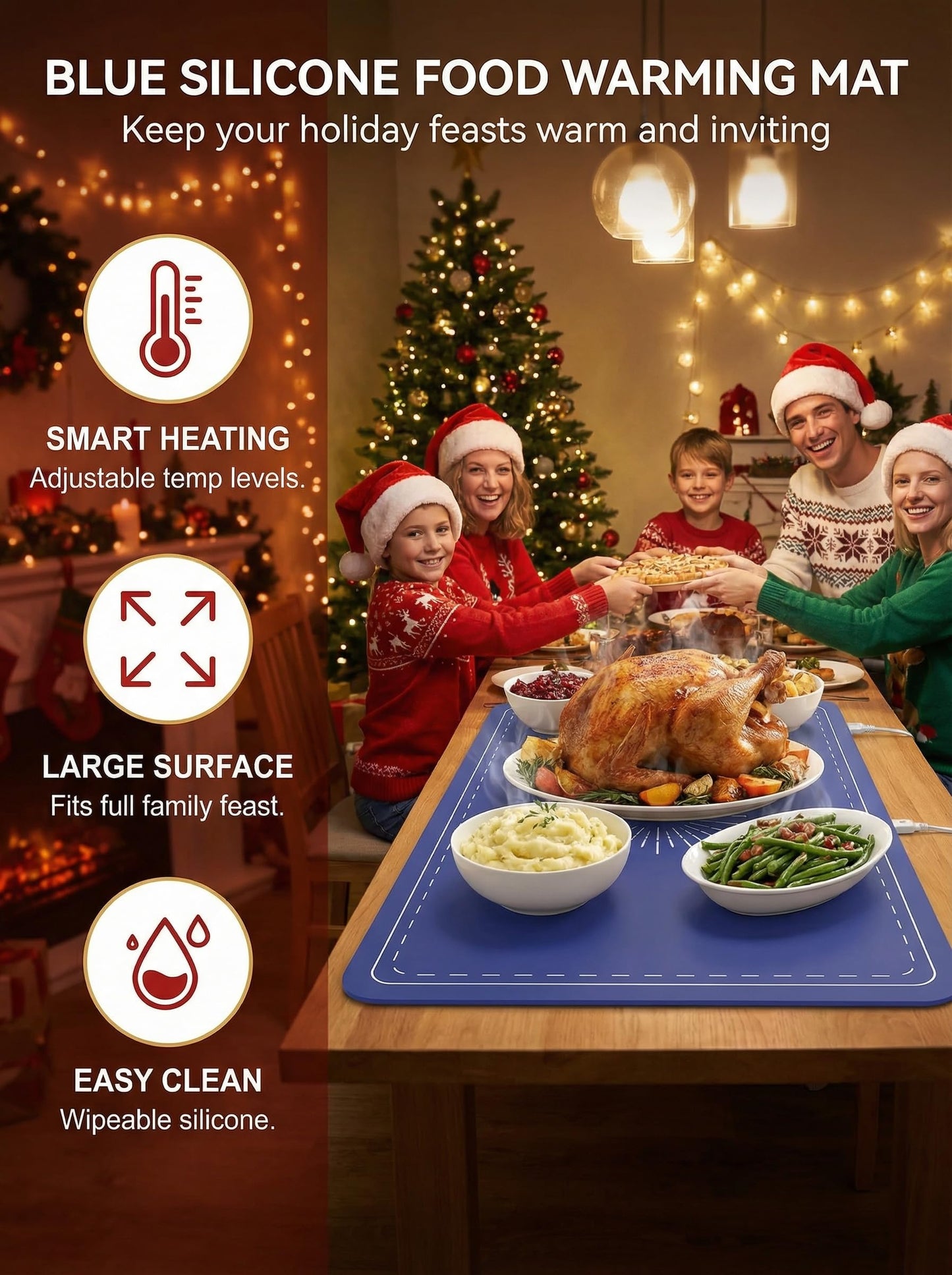 Warming Mat for Food, Upgrade 248℉ Electric Food Warming Mats for Countertop and 9-Level Temperature Food Warmer, Silicone Heating Mat for Buffets, Party, Perfect Gifts for Men/Women/Mom/Dad