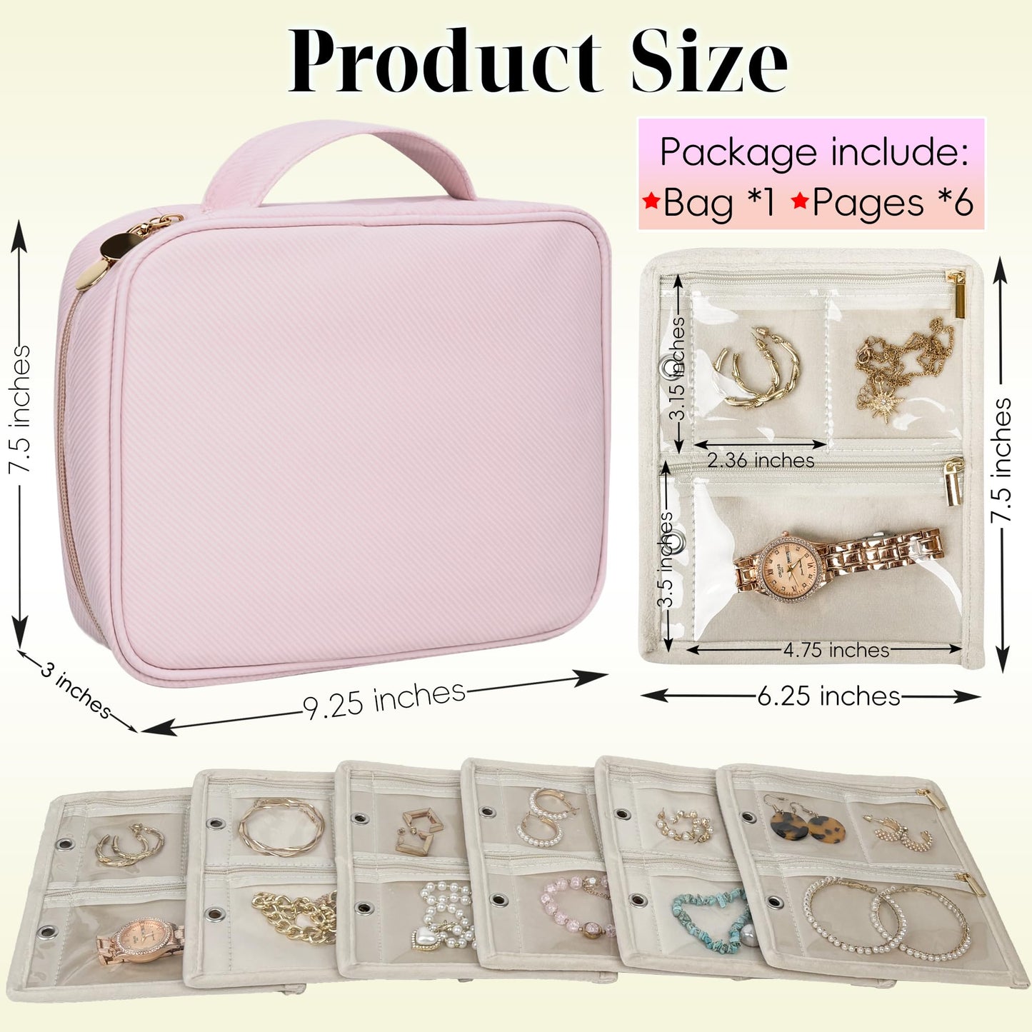 LingLingo Travel Jewelry Organizer Case,Small Jewelry Bags Jewelry Storage Book Binder with Clear Zipper Velvet Pouch for Traveling,Earrings, Rings, Necklace, Bracelet (Pink)