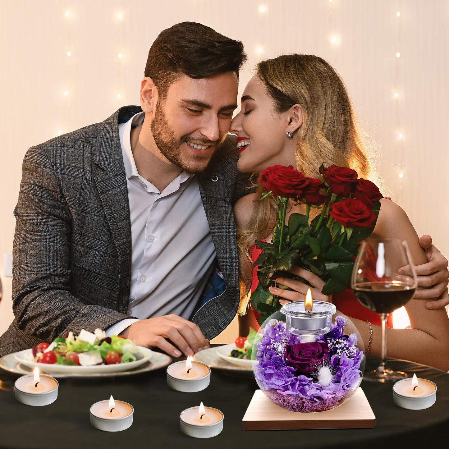 Preserved Roses - Birthday Gifts for Her, Preserved Flower in Glass Dome with Scented, Romantic Gifts for Women, Wife, Girlfriend on Birthday, Anniversary, Thanksgiving Day, Christmas Day-Purple