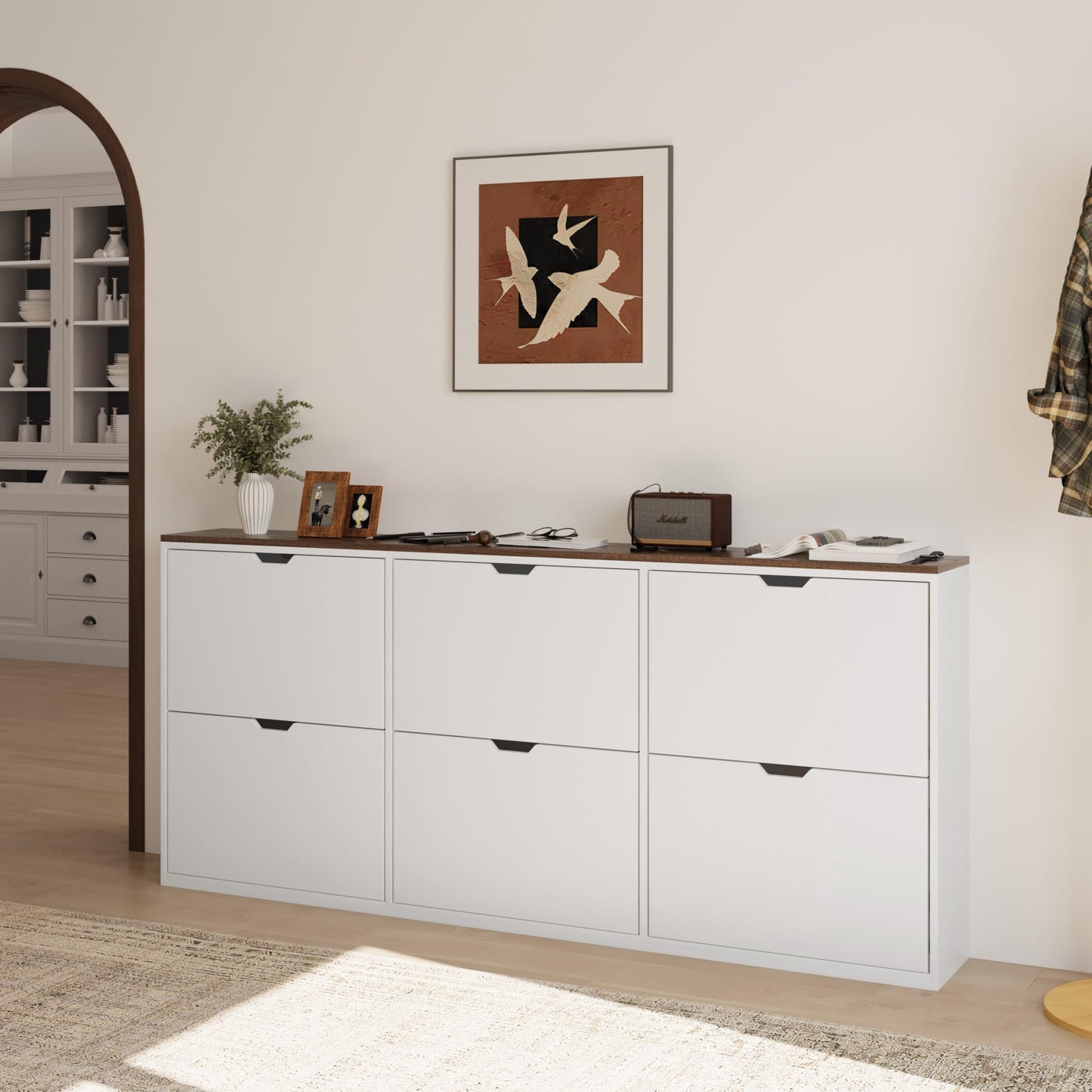 Bobve Entryway Shoe Cabinet with 6 Flap Drawers,70.87" Large Shoe Storage Cabinet,Handleless White Thin Shoe Organizer with Adjustable Shelves Wall-mountable Suitable for Bedroom, Garage, Hallway