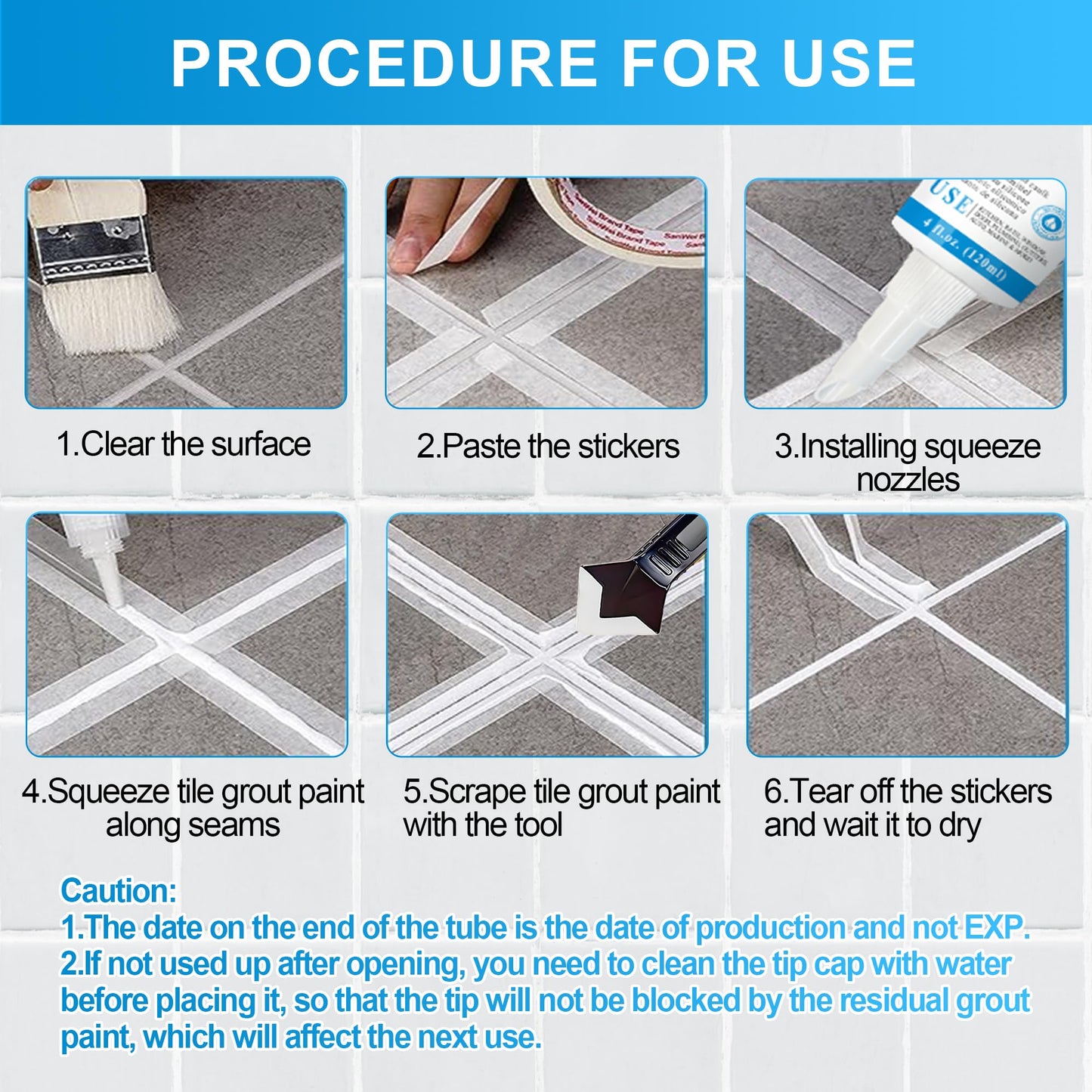 8Oz White Waterproof Caulk & Seal Silicone Sealant, Wadities Tile Grout Repair Kit with Grout Remove Scraper, Shrink & Crack Proof for Bathroom, Shower, Kitchen, Floor (4Oz, Pack of 2)