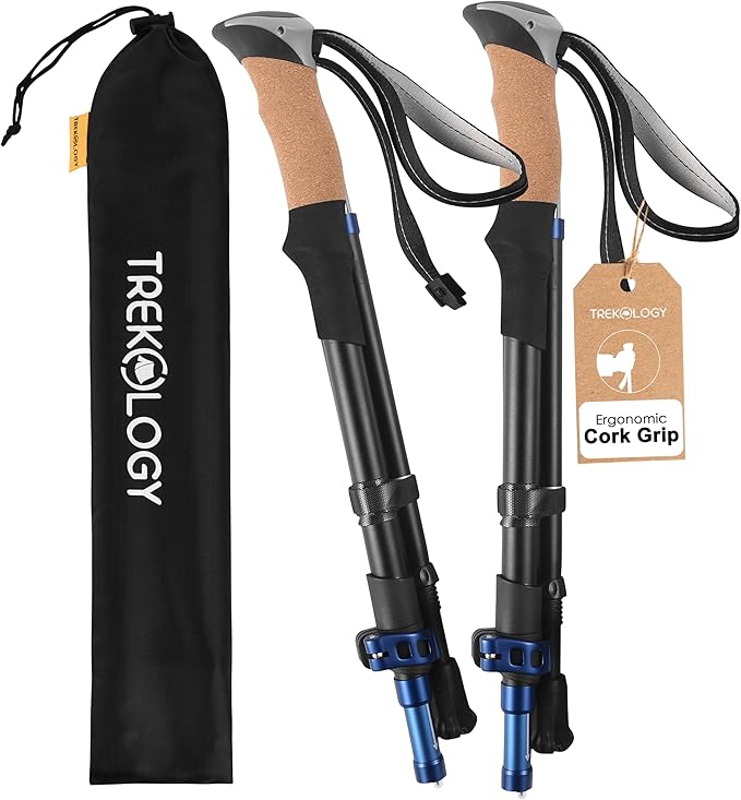TREKOLOGY Hiking Poles with Real Cork Grips, Adjustable for Heights 5'2'' to 6'5'' – Lightweight Trekking Poles, Aircraft-...