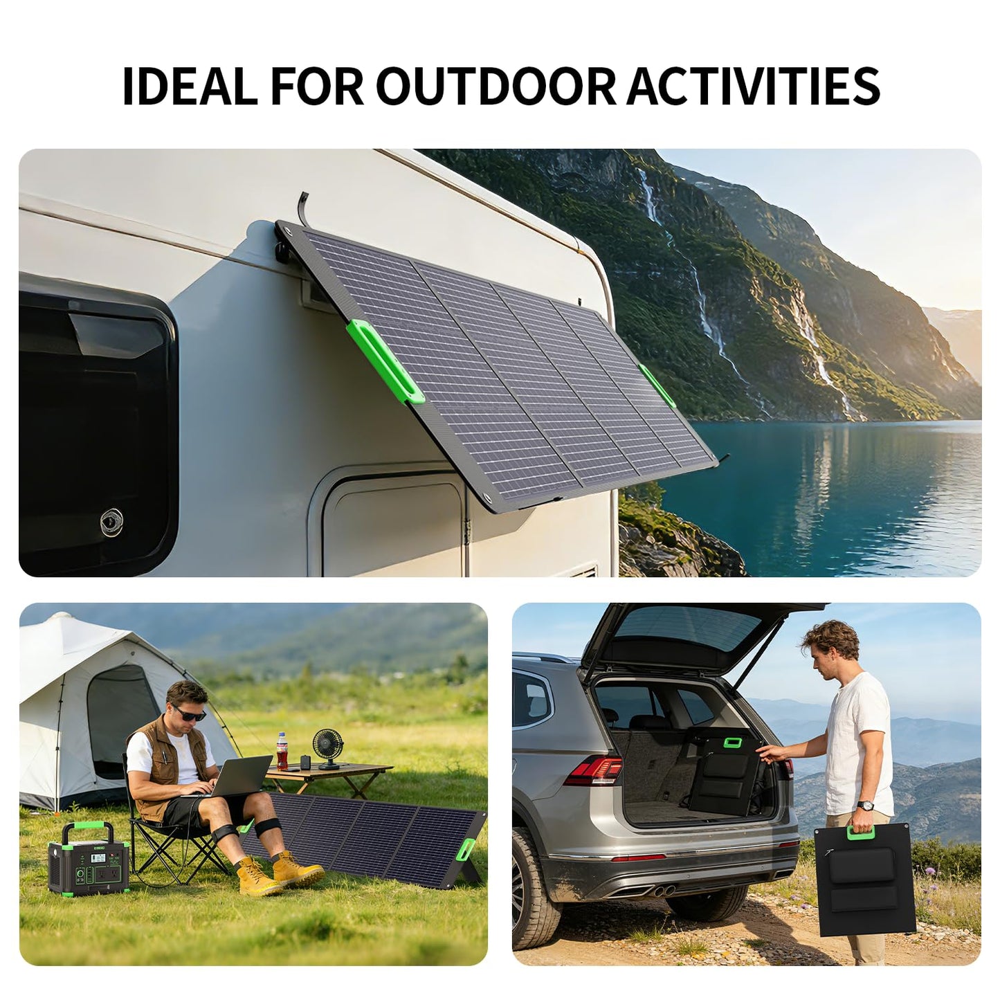 200W Portable Solar Panel for Power Station, Foldable Solar Charger w/ 4 Kickstands, IP65 Waterproof Solar Panel Kit w/DC XT60 Anderson Aviation Output for Outdoor RV Camper Blackout