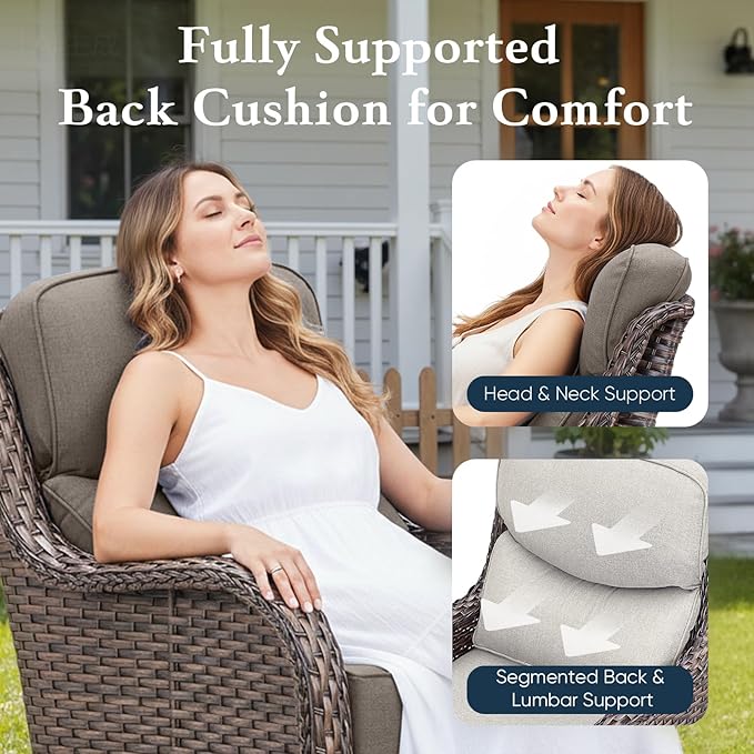 Belord Luxury 6" Thick Cushioned 10 Pieces Patio Furniture Set with Outdoor Couch, Wicker Outdoor Conversation Set with High Back Swivel Rocker Chairs for Deck Porch Yard and Poolside - Brown+Grey
