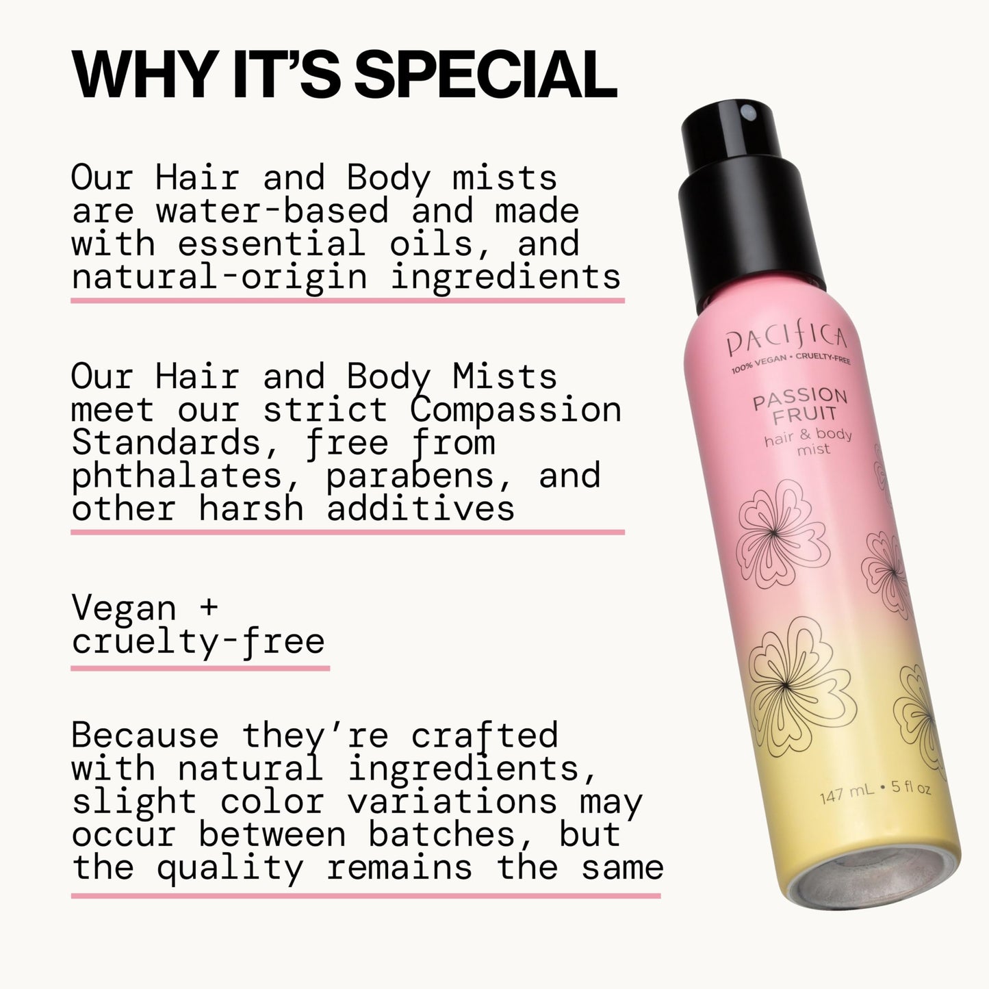 Pacifica Hair Mist Perfume & Full Body Spray for Women - Passion Fruit Body Mist Fragrance w/Pineapple, Orange Blossom, Vanilla, Sandalwood & Bergamot – Alcohol-Free, Vegan & Cruelty-Free, 5 oz