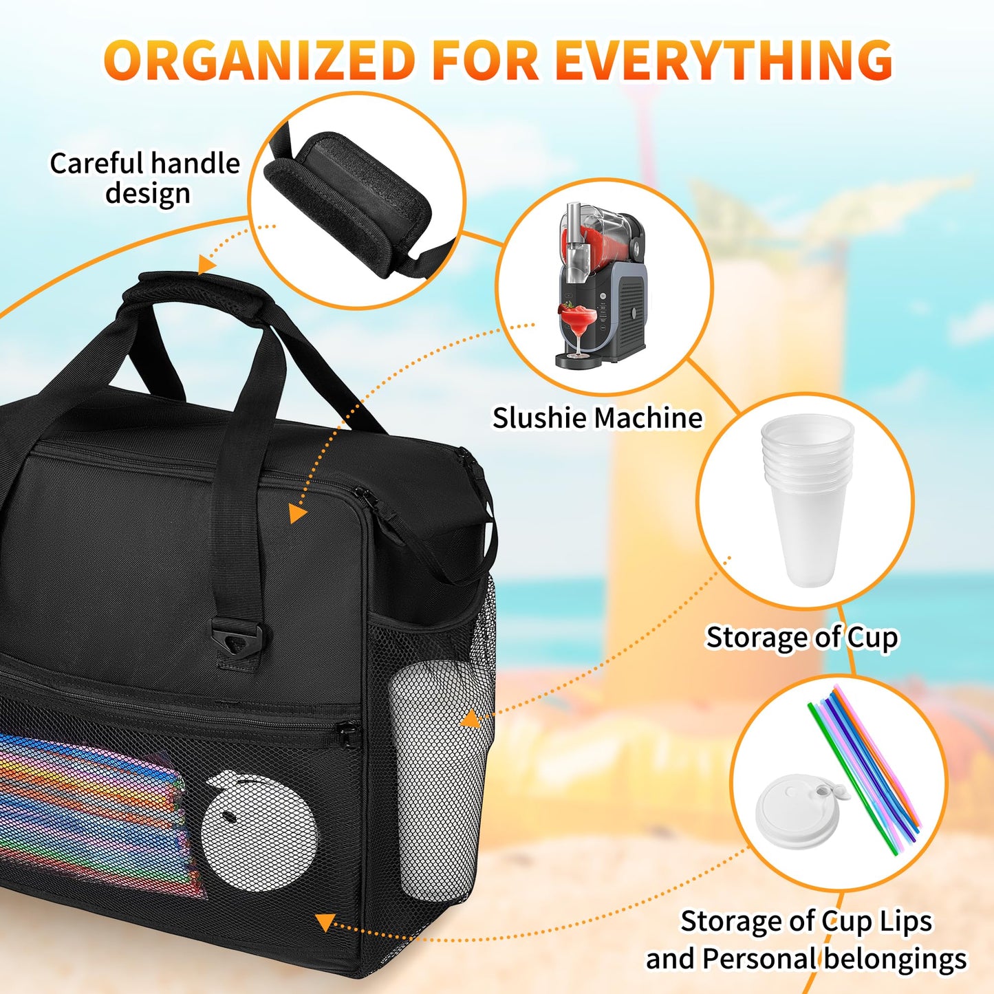 Carrying Bag Fit for Ninja Slushie Machine FS301 & FS300, Side-Opening Design for Easy Access, Ninja Slushie Cover with Large Accessory Pocket, Frozen Drink Maker Bag for Outdoor Travel and Storage