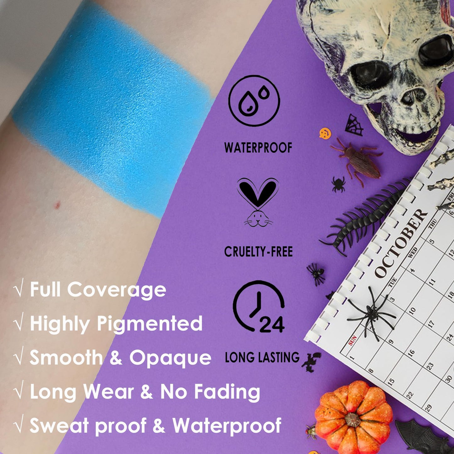 SUNNYVALE Halloween Light Blue Face Body Paint Stick Crea,Sweatproof Eye Black for Adults Sports, Hypoallergenic Grease Foundati