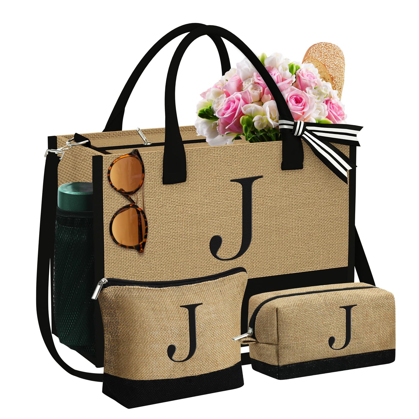YOOLIFE Birthday Gifts for Women, Personalized 30th 40th 50th 60th 70th Birthday Gifts for Her Grandma Mom Teacher Girlfriend Sister Daughter in Law Unique Gift for Women Initial Monogram Tote J