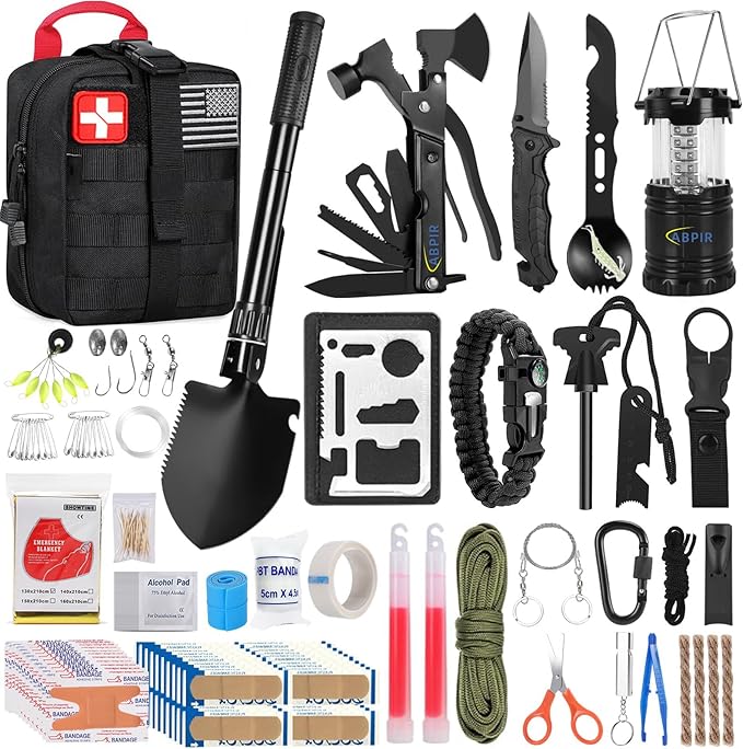 ABPIR 170 PCS Survival Kits, Survival First Aid Kit with Essential Survival Gear Emergency Medical Supplies for Hiking Cam...