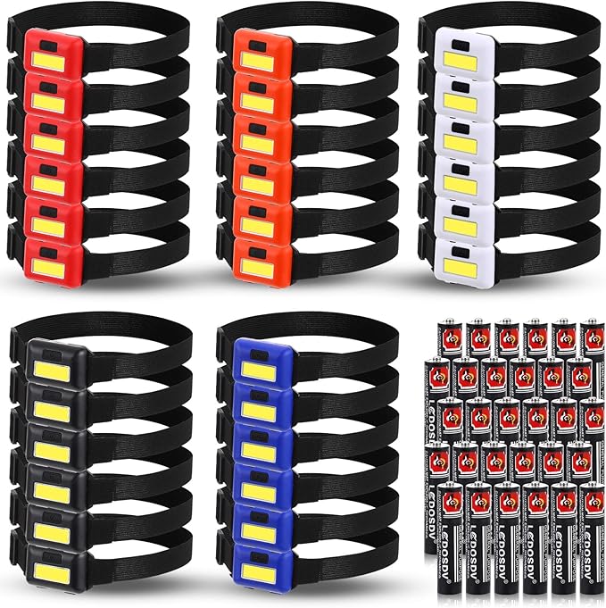 Treela 30 Pieces Led Headlamp Flashlight Outdoor Head Lamp Adjustable Headband Flashlights with 3 Modes Include 90 AAA Bat...