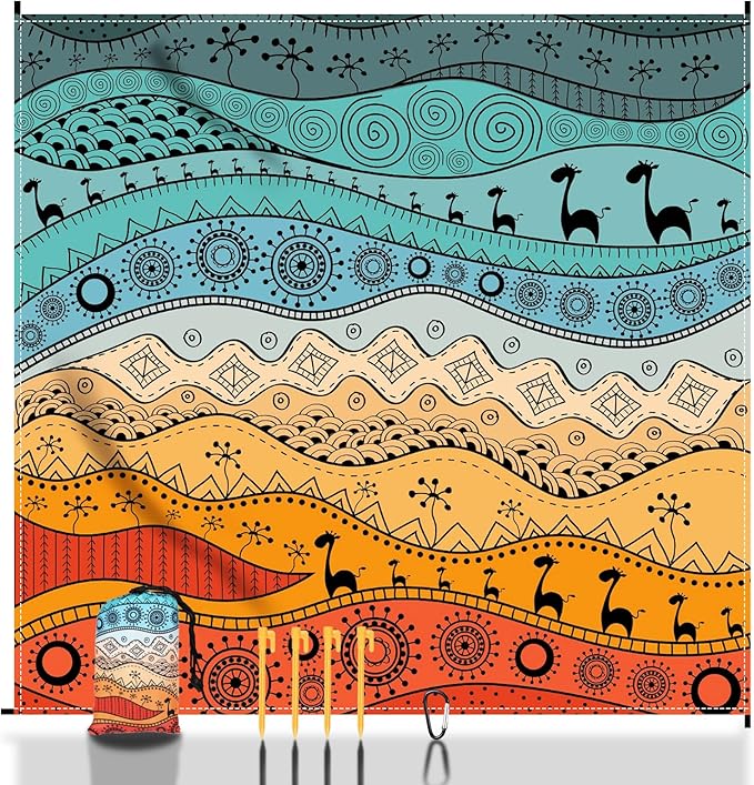 SKYREH Beach Blanket Waterproof Sandproof, 79" x 83" Extra Large Sand Free Quick Drying Beach Mat, Compact Outdoor Picnic ...