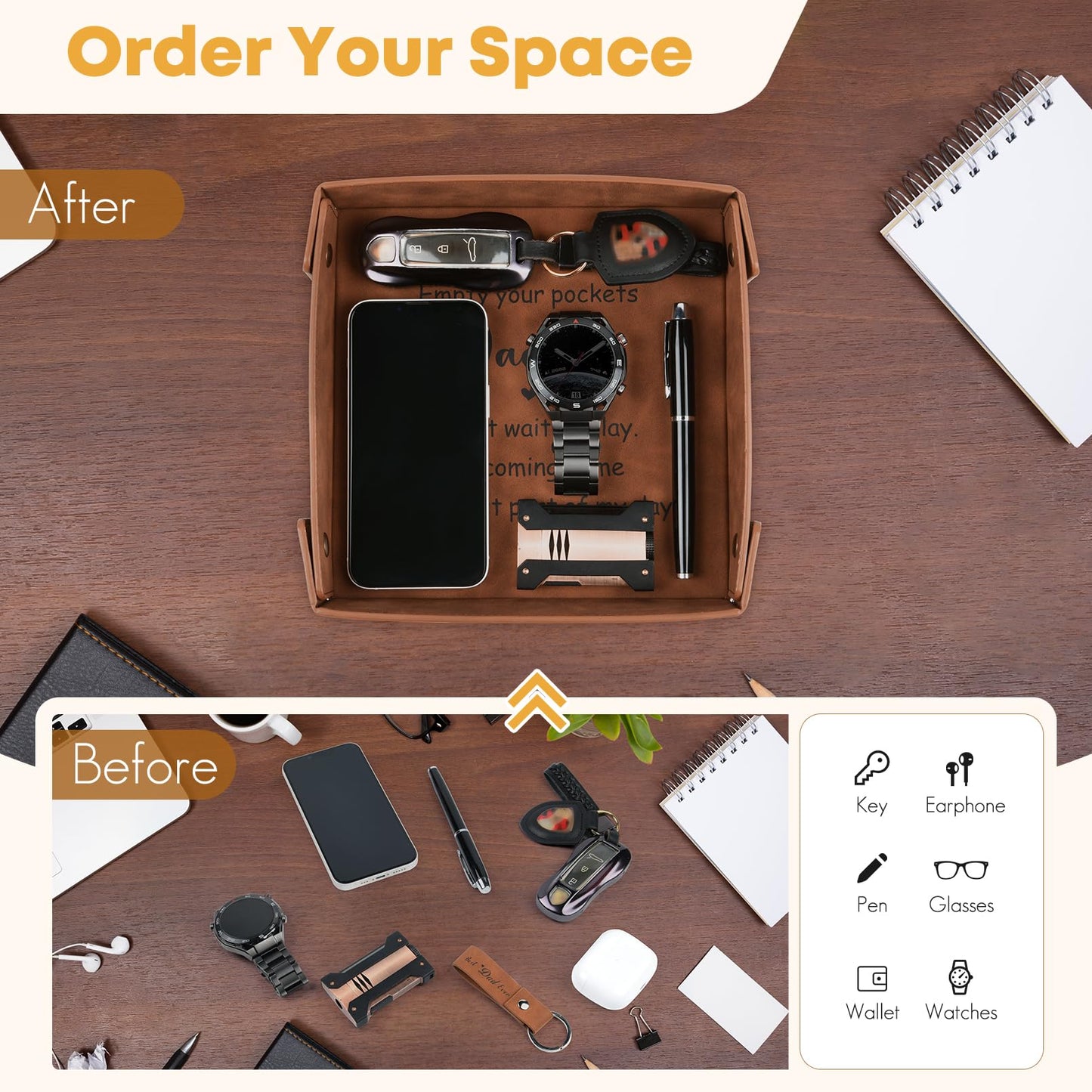 Daddy Gifts, New Dad Gifts, Dad Gifts from Daughter Son - Premium PU Leather Empty Your Pockets Daddy Tray - Best Dad Ever Gifts for Birthday Fathers Day