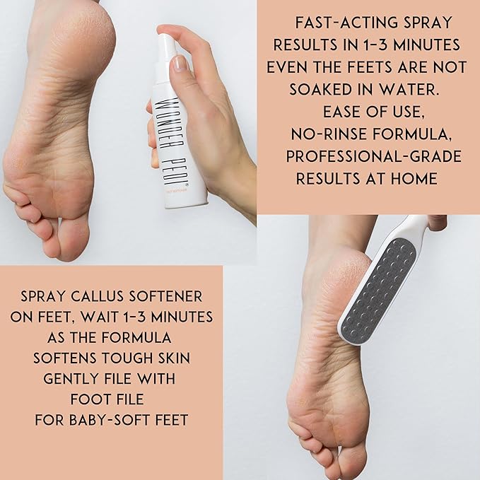 Callus Remover - Three Minutes Fix- Foot File Rasp - Instant Foot Exfoliating Softener Peel Spray, Heels Callus Scrubber File - Home Spa Pedicure Treatment. Wonder Pedi