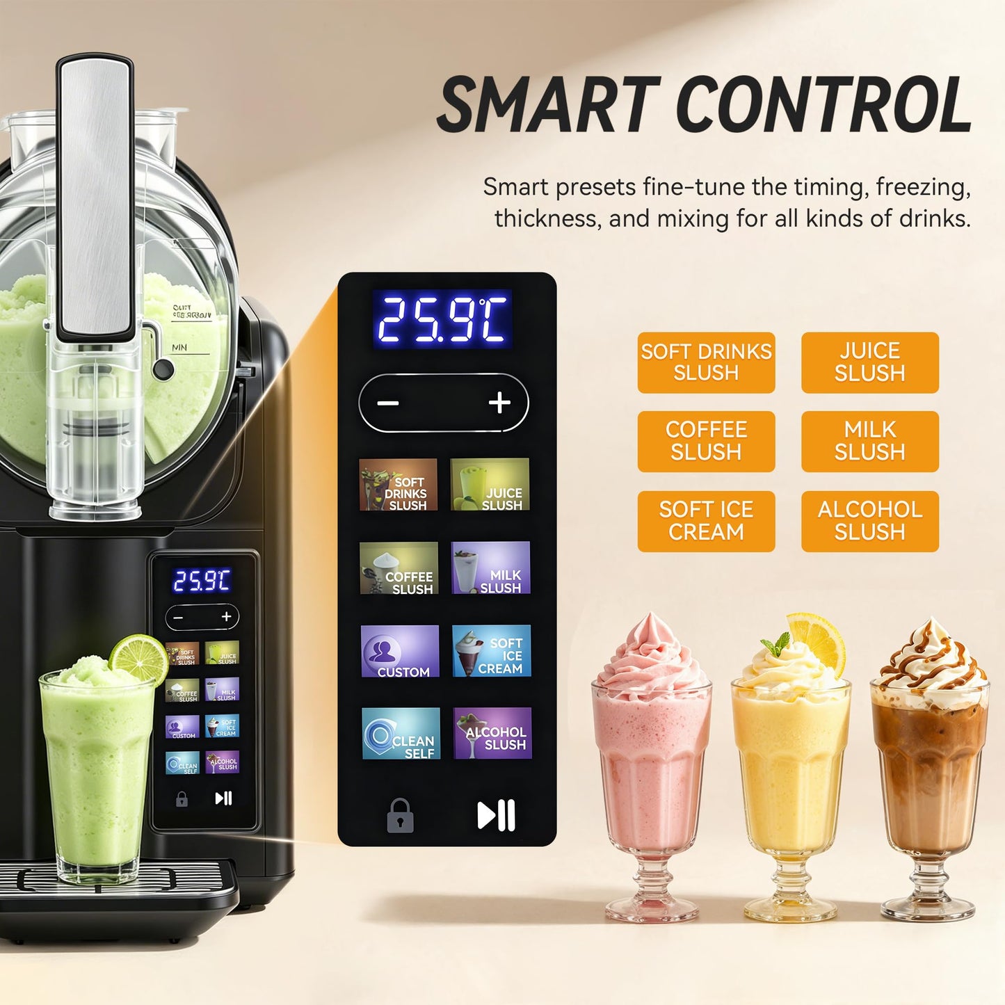 Slushie Machine for Home, Margarita Machine & ICEE Machine, No Ice Needed Frozen Drink Maker with 6 Presets, Self-Cleaning Slushy Machine for Home for Margaritas, Smoothies & Cocktails