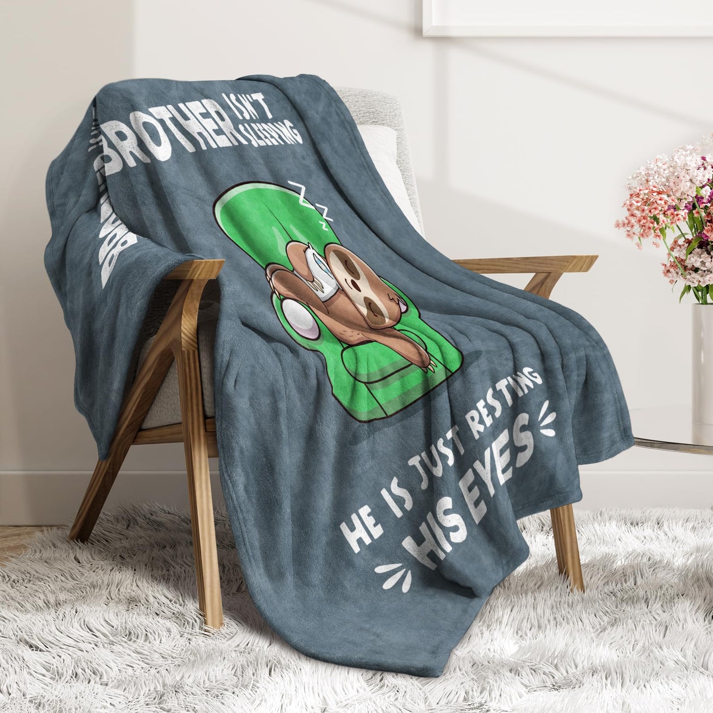 Funny Gifts for Brother, Brothers Birthday Gifts, Brother is Not Sleeping Blanket, Big Brothers Gift from Sister for Christmas Fathers Day, 60" x 50"