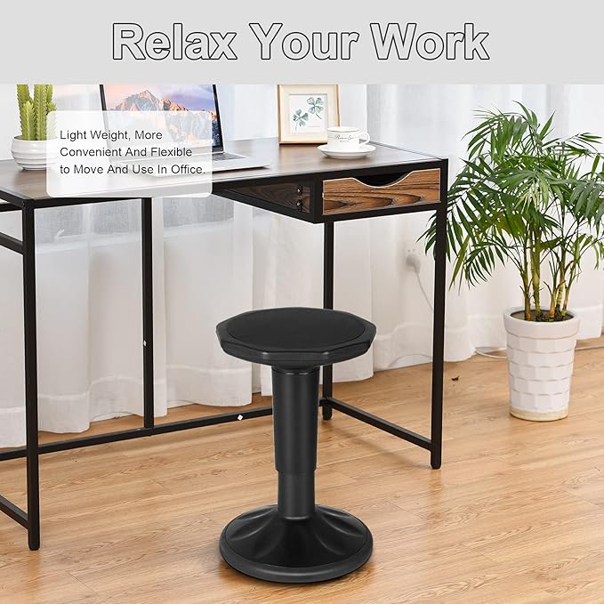 Giantex Wobble Stools for Classroom Seating, Wiggle Stool with Adjustable Height, 24 Inch Active Learning Stool, Sitting Balance Chair for School, Office Stand Up, Flexible Seating Wobble Chair(Black)