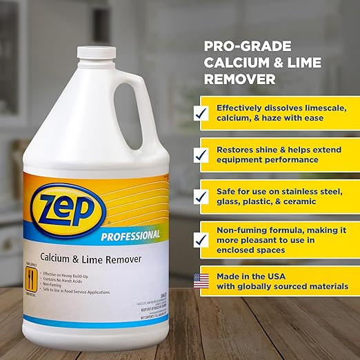 Zep Industrial Calcium and Lime Remover - 128 oz (Case of 4) 1041491 - Pro Grade Formula Safe on Stainless Steel, Aluminum, Glass, Plastic and Ceramic Surfaces