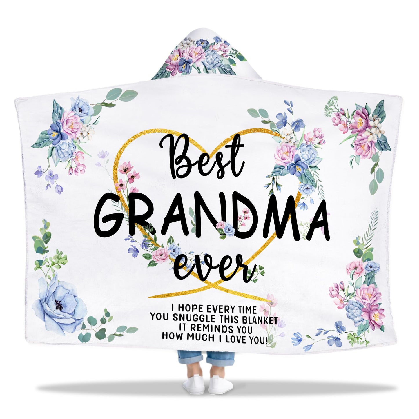 Mothers Day Grandma Gifts, Gift for Grandma Wearable Blanket, Great Grandma Hoodie Blanket from Grandkids, Thoughtful Grandma Hooded Blanket 47x72 In for Birthday, Grandparents Day, Christmas