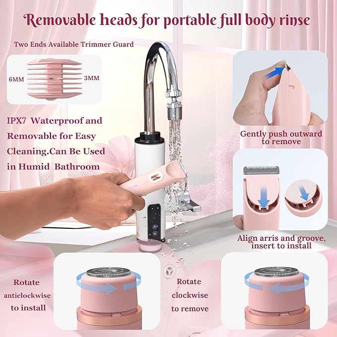 Bikini Trimmer for Women,2 in 1 Womens Electric Razors for Shaving with Dual Ceramic Blades,Painless Personal Trimmer for Body,Face&Intimate Part Hair,Waterproof Groomer for Travel