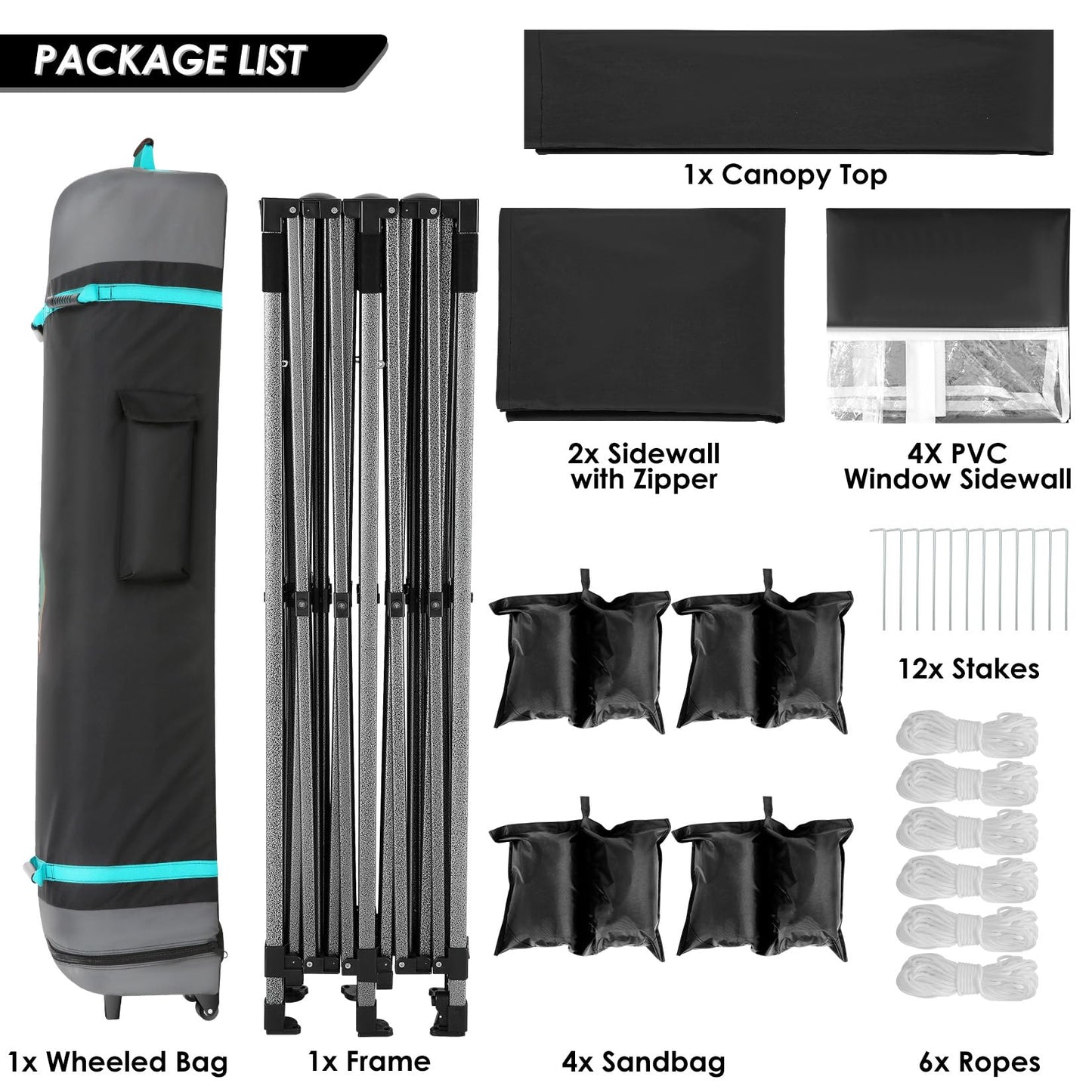 COBIZI 10x20 Heavy Duty Pop up Canopy Tent with 6 sidewalls Easy Up Commercial Outdoor Canopy Wedding Party Tents for Parties All Season Wind & Waterproof Gazebo with Roller Bag,Black(Frame Thickened)