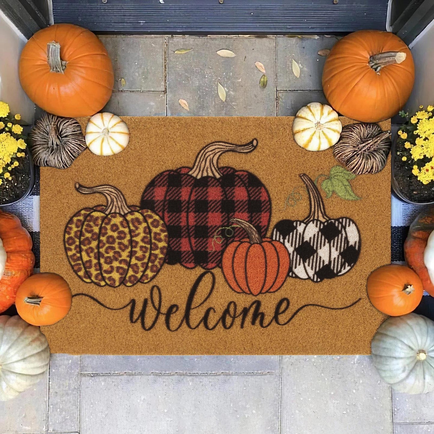 CXQRR Hello Pumpkin Welcome Coir Door Mat - Halloween Pumpkin Outdoor Indoor Entrance Door Mat Non Slip Rubber Backing for Fall Holiday 17 * 30Inch