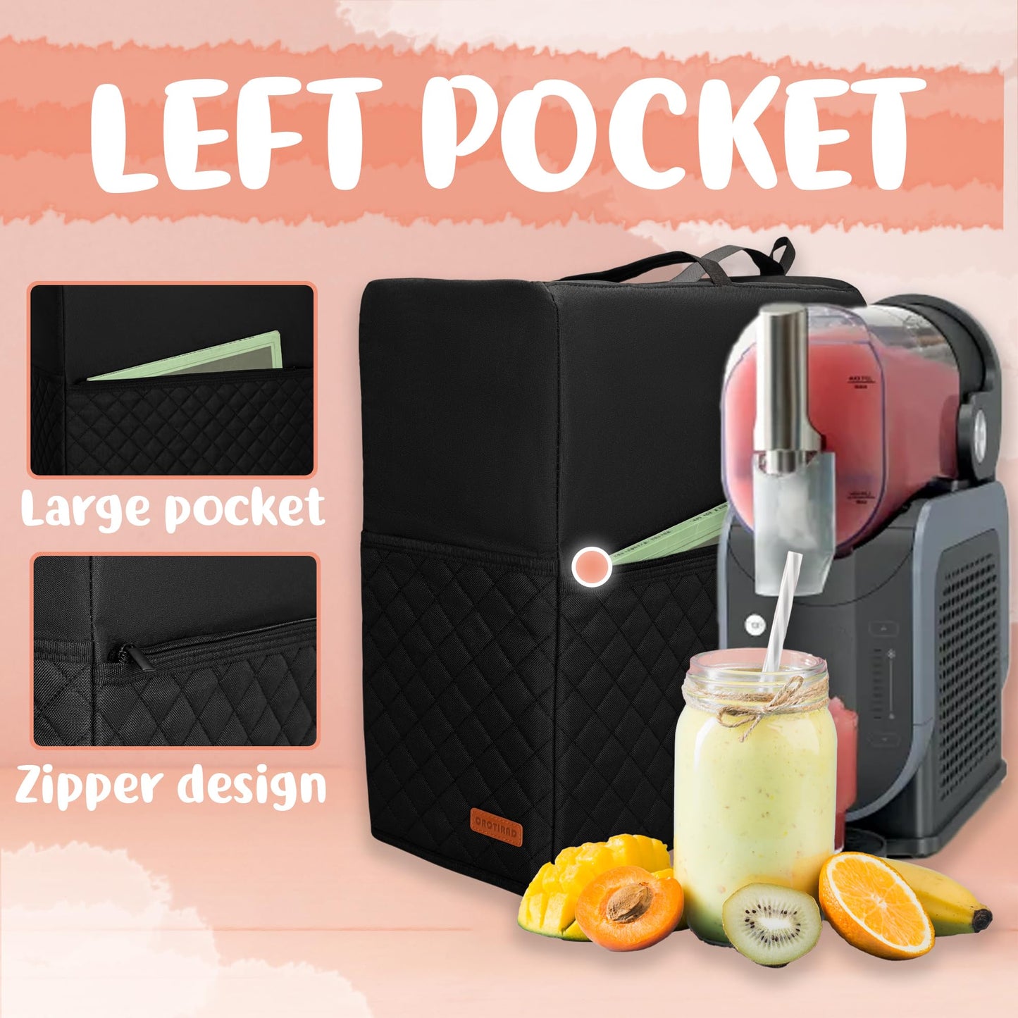 CROTIRAD Slushie Machine Cover for Ninja Slushy Frozen Drink Maker, Foldable Dust Cover for Ninja Slushie Machine, Easy Storage Fits Ninja Slushi Maker, Upgrade, Quilted Black