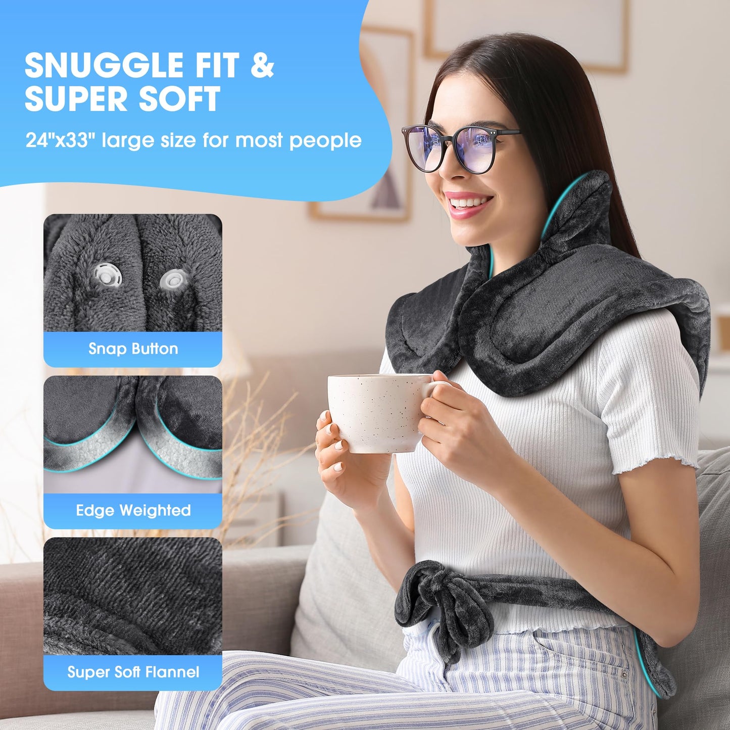 Heating Pad for Neck and Shoulders and Back Pain Relief, FLUFFYWARMTH Birthday Gifts for Women Men Mom Dad Elderly, Self Care Gifts for Her Him Wife Husband, Cozy 24"x33" Large Electric Heating Pad