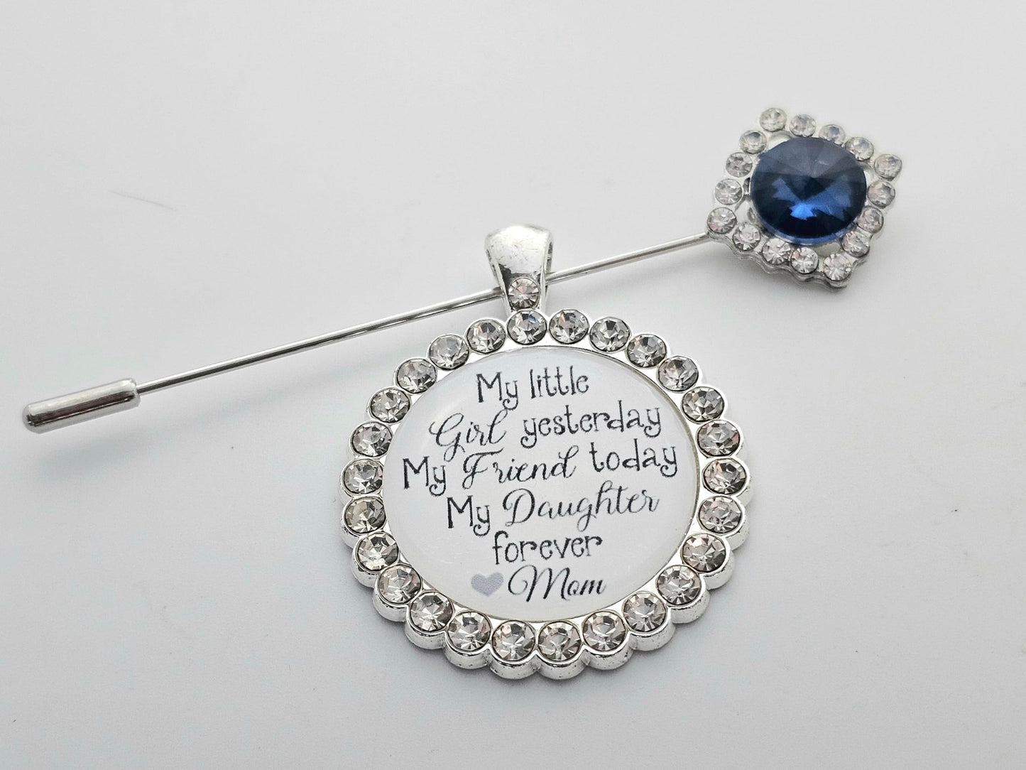 Bridal Bouquet Charm Something Blue Pin for Bride Wedding Crystal embellishments Sapphire Pin Bride Gift from Mom Wedding Jewelry Mother Daughter Gift Locket Charm (My Little Girl)