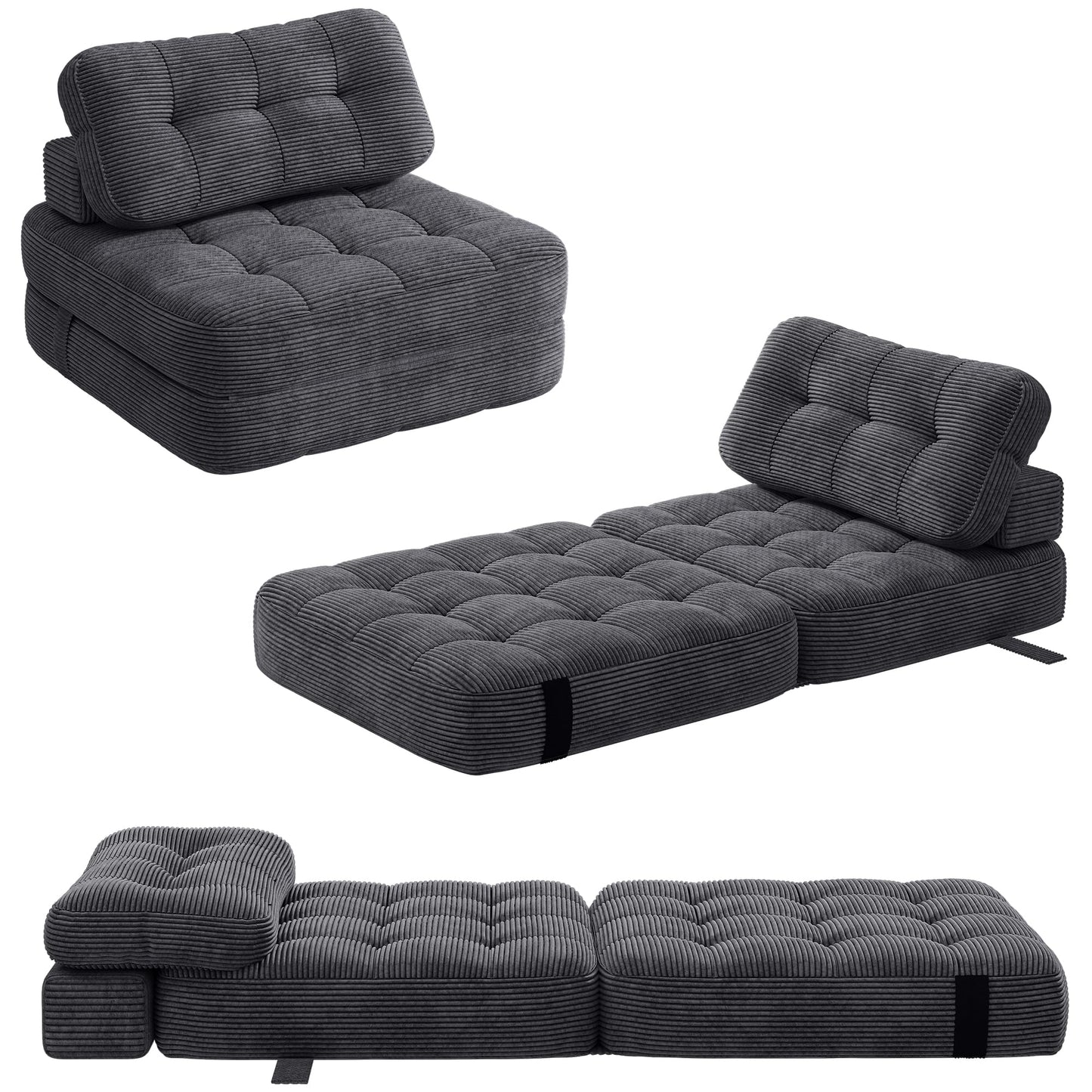 YITAHOME Folding Sofa Bed, Convertible Lazy Sleeper Chair with Pillow Foldable Mattress with Back Support, Portable Fold Out Chair Bed,Comfy Floor Sofa Lounge for Living Room, Bedroom, Dark Grey