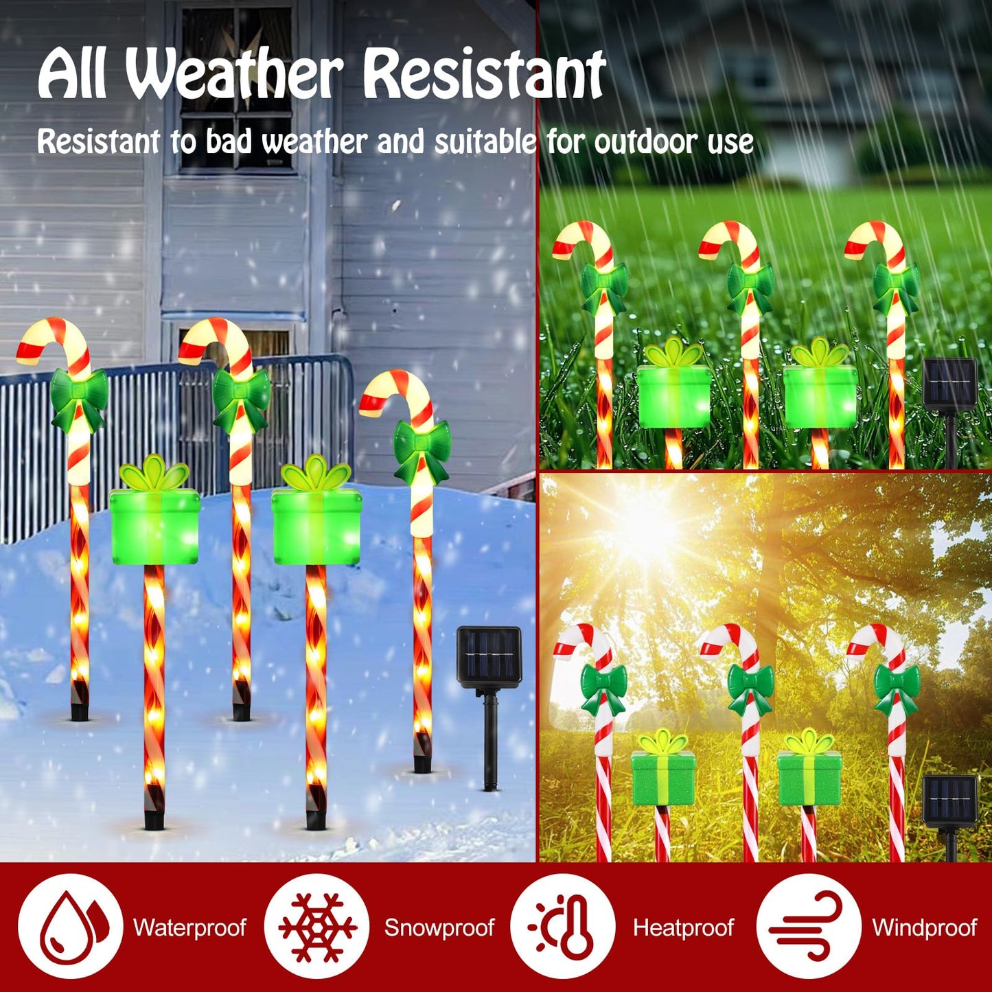 Lewondr Solar Christmas Pathway Lights, 5 PCS Solar Christmas Decorations Outdoor with 2 Lighting Modes, Cane and Gift Box Lights with Garden Stake, Waterproof Garden Yard Lawn Patio Holiday Decor