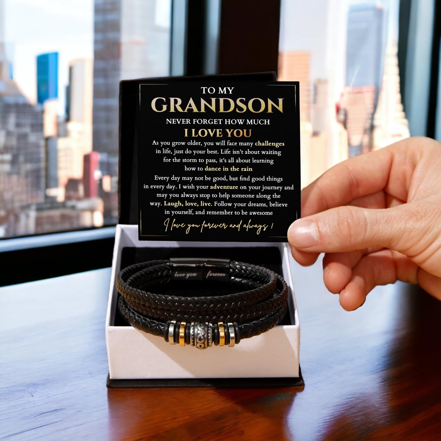 To My Grandson Bracelet, Grandson Bracelet From Grandma, Grandsons Gift From Grandparents, Anniversary Graduation Valentine Christmas Birthday Gifts For Grandsons With Message Card And Gift Box