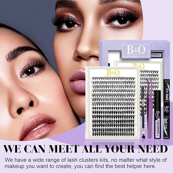B&Q Lash Clusters Kit 280PCS Eyelash Clusters Kit,30D 50D C 9-16MIX Individual Lash Comfortable Eyelash Extension Set, Classic Look with Bond and Seal Waterproof, Remover DIY at Home(Set,30D+50D-C)