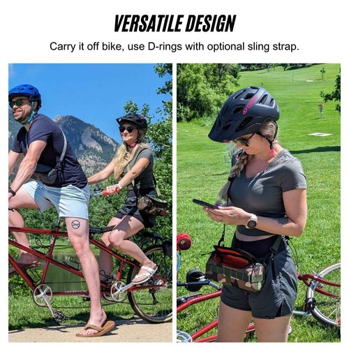 Handlebar Bag (Black & Green Burrito) | 2 Liter Capacity | Spacious Bike Bag w/ 2 Extra Long Buckle Straps & 1 Hook-and-Loop Strap | Water Resistant Front Basket | Bike Accessories | Made in USA