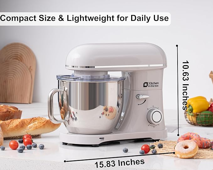 Kitchen in the box Stand Mixer - 8.5 Quart Mixing Bowl with Handle, 900 Watt Heavy Bread Dough Standing Mixers Tilt-head with Dough Hook, Whisk, Flat Beater and Splash Guard (Cream White)