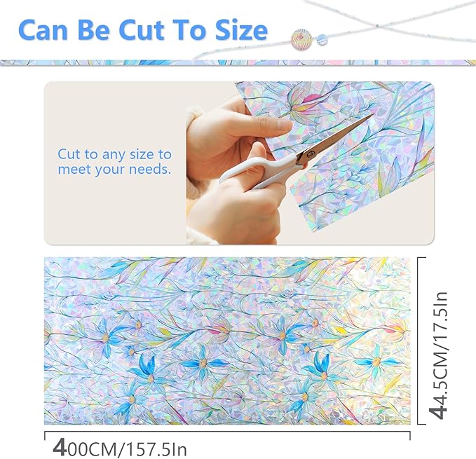 FINNEZ Window Privacy Film Stain Glass Film Flowers Rainbow Window Film Window Clings Non-Adhesive Reusable Decorative for Home（Blue Lotus，17.5 Inch x 13.1 Feet）