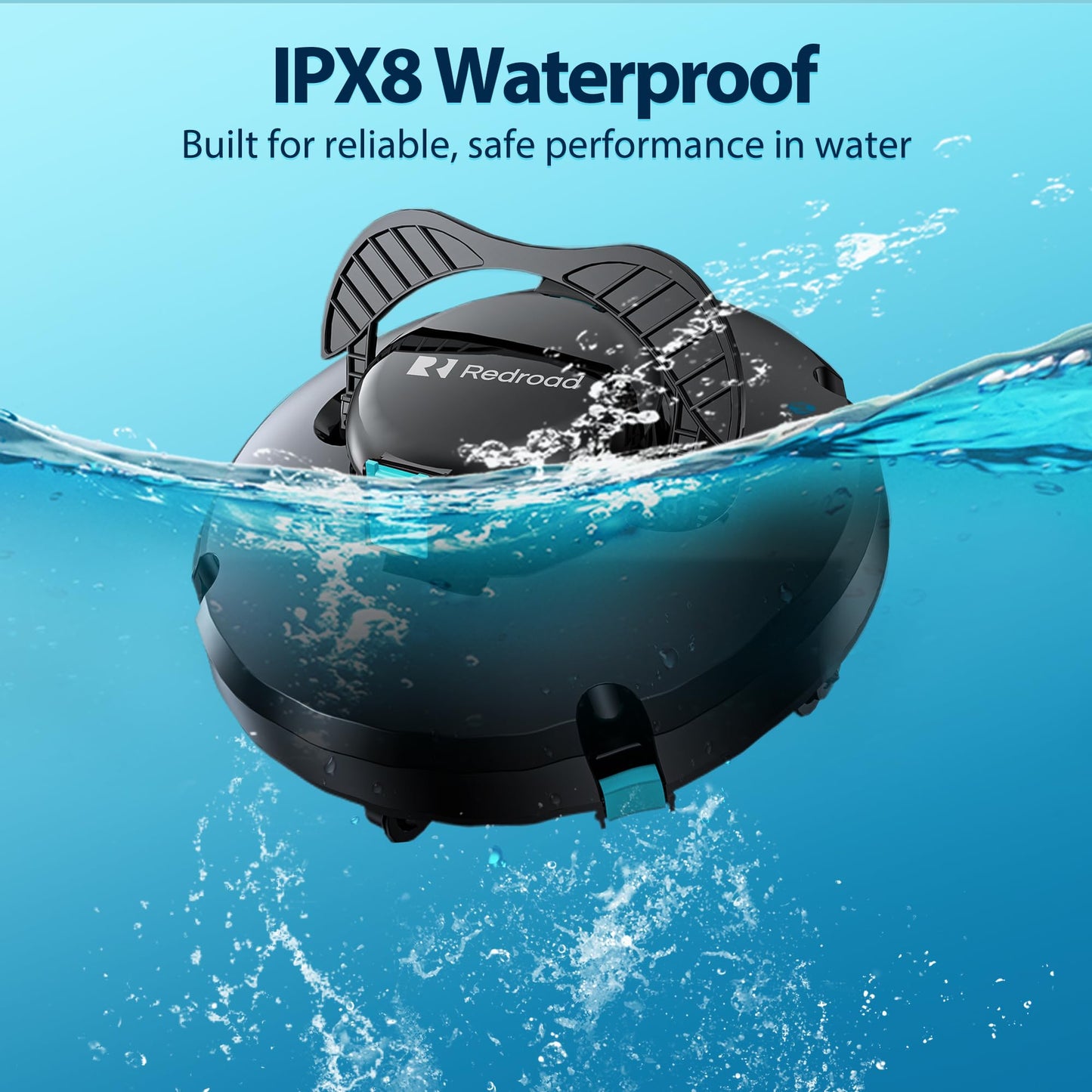 Redroad Cordless Robotic Pool Cleaner, Automatic Pool Vacuum Lasts 150Mins, Powerful Suction, Self-Parking, Maximum Climbing Angle 18 Degrees, Lightweight for Above/Inground Pools Up to 1200 Sq.Ft