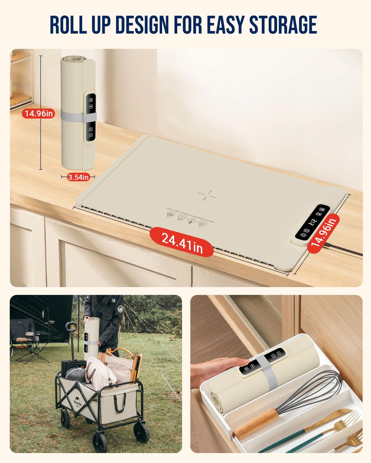 Warming Mat for Food, Food Warming Mats for Countertop with 5 Temperature Levels & 4 Hours Timer, Warming Pads for Food with Child Lock Safety, Food Warmer Mat for Buffet Party