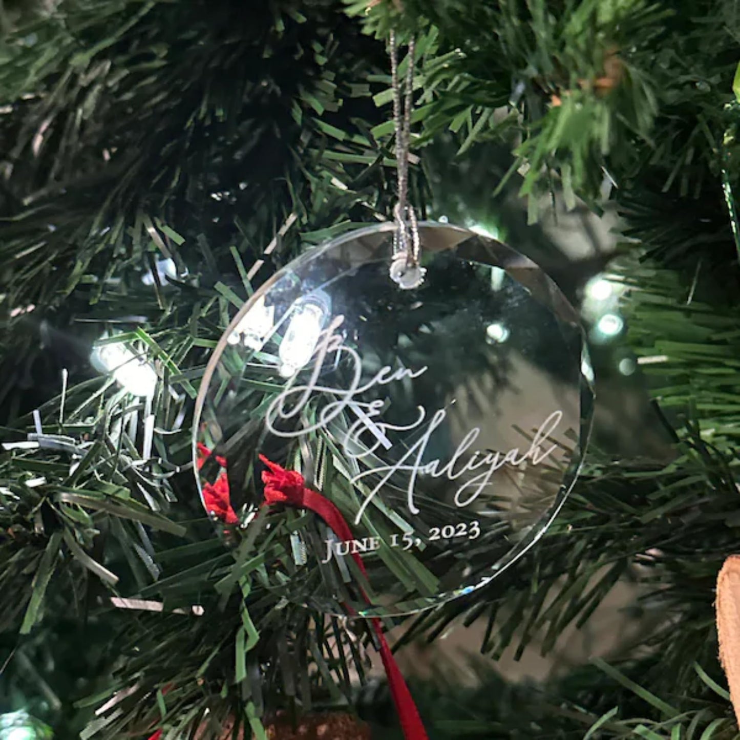 Personalized Glass Crystal Ornament - Custom Name and Date - Includes Blue Gift Box