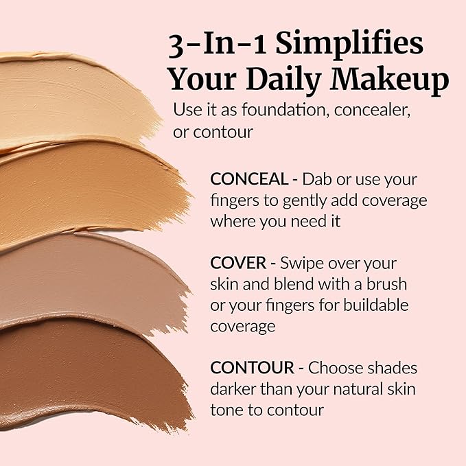 Vibriance Complexion Sticks - Foundation for Mature Skin - Sheer, Buildable Coverage Face Makeup Foundation for Older Women - 3-in-1 Base, Contour, Concealer - Beige