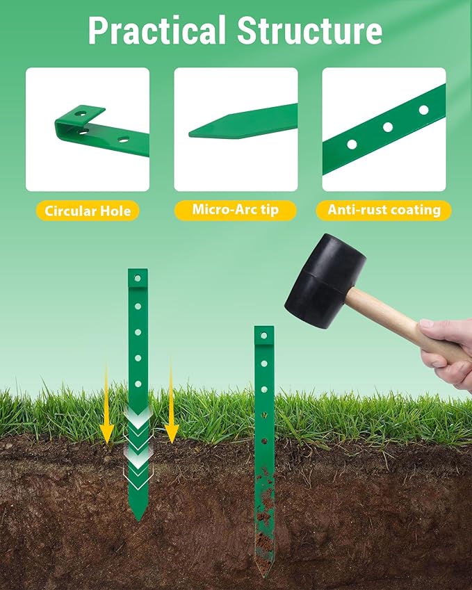 LIDUOMINIKE 60Pcs Metal Garden Landscape Edging Stakes,Green,10 Inch Landscaping Stakes, Anchoring Spikes, Landscape Edging Spikes for Ground,Bender Board,Tent Anchoring,Inflatable Decorations
