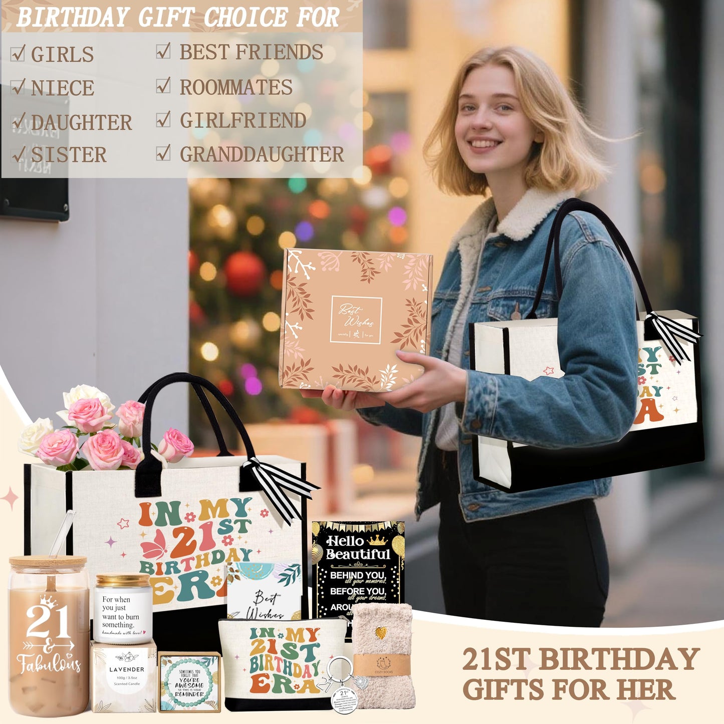 21st Birthday Gifts for Her Women, Happy 21st Birthday Basket Gifts for 21 Year Old Female, Cool 21th Birthday Ideas for Daughter Sister Friend Girlfriend, Unique Funny 21th Birthday Presents